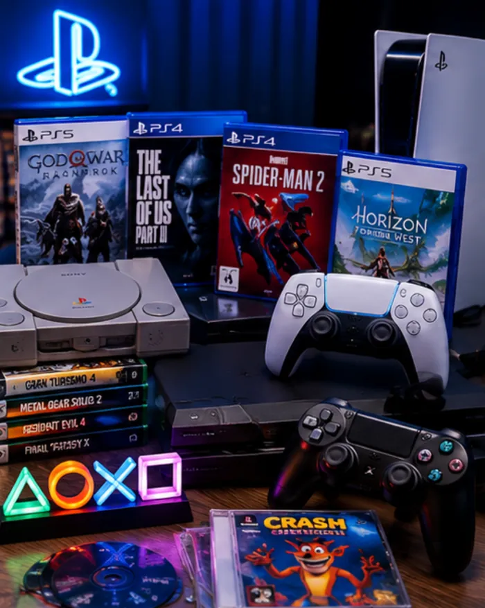 PlayStation Spiele und Konsolen von PS1 bis PS5 mit Controllern und Klassikern bei Outer World 0711 in Stuttgart